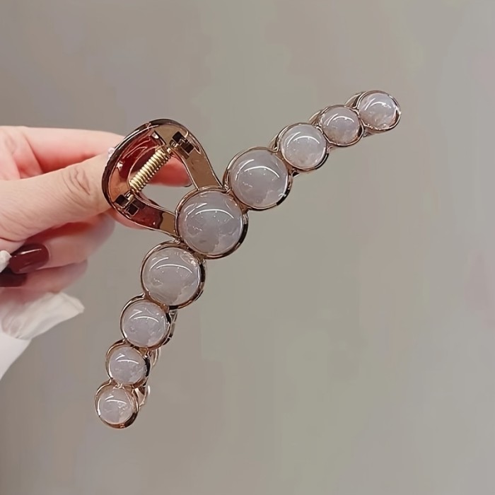 Elegant Acrylic Hair Claw With Round Beads - Large Shark Clip For Women, Chic Hollow-Out Design, Perfect For Styling Updos & Ponytails