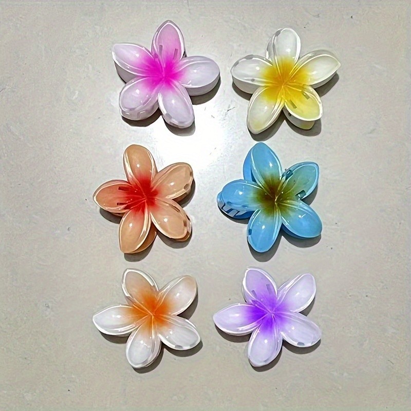 Flower Hair Claw Clips Set of 6, Elegant Y2K Style Plastic Hair Claws, Multi-Color Solid Floral Hair Accessories for Women and Girls, Non-Slip Strong Grip Hair Clips for Thick and Thin Hair - Stylish Beach Vacation Hairpiece (Assorted Colors)