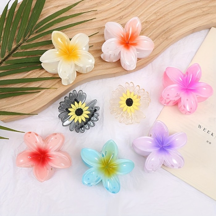 Flower Hair Claw Clips Set of 6, Elegant Y2K Style Plastic Hair Claws, Multi-Color Solid Floral Hair Accessories for Women and Girls, Non-Slip Strong Grip Hair Clips for Thick and Thin Hair - Stylish Beach Vacation Hairpiece (Assorted Colors)
