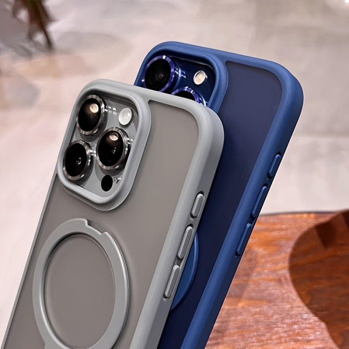 Luxury Magnetic Holder Armor Shockproof Wireless Charging Phone Case, For iPhone 11\u002F12\u002F13\u002F14\u002F15 Pro Max Silicone Frame Shockproof, Hard PC Back Cover, New 2024