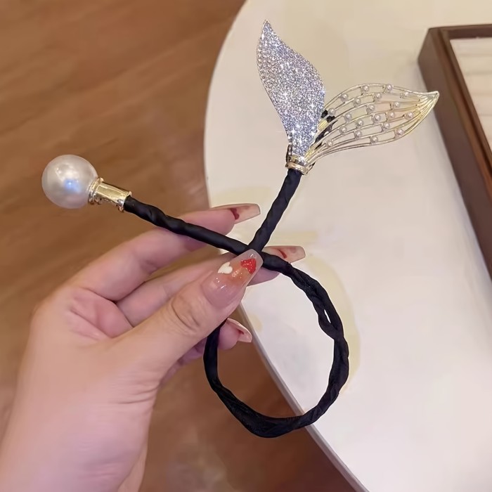 1pc Fishtail Shaped Rhinestones Faux Pearls Decor Hair Bun Maker DIY Elegant Lazy Hair Curler French Twist Hairstyle Bun Hair Accessories