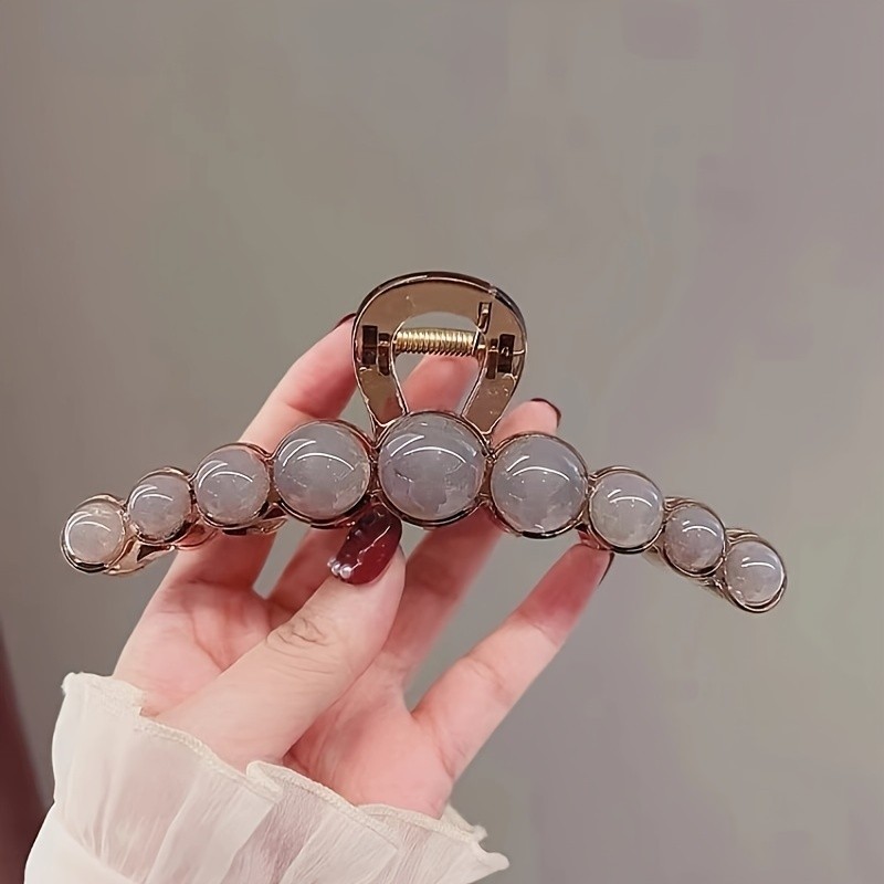 Elegant Acrylic Hair Claw With Round Beads - Large Shark Clip For Women, Chic Hollow-Out Design, Perfect For Styling Updos & Ponytails