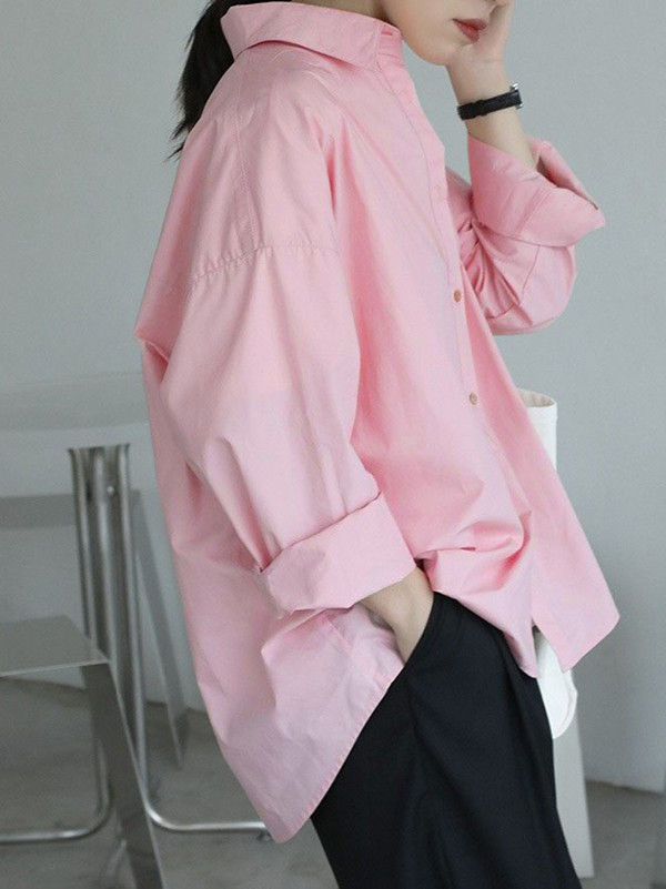 Split-Joint Long Sleeves Loose Lapel Blouses&Shirts Tops