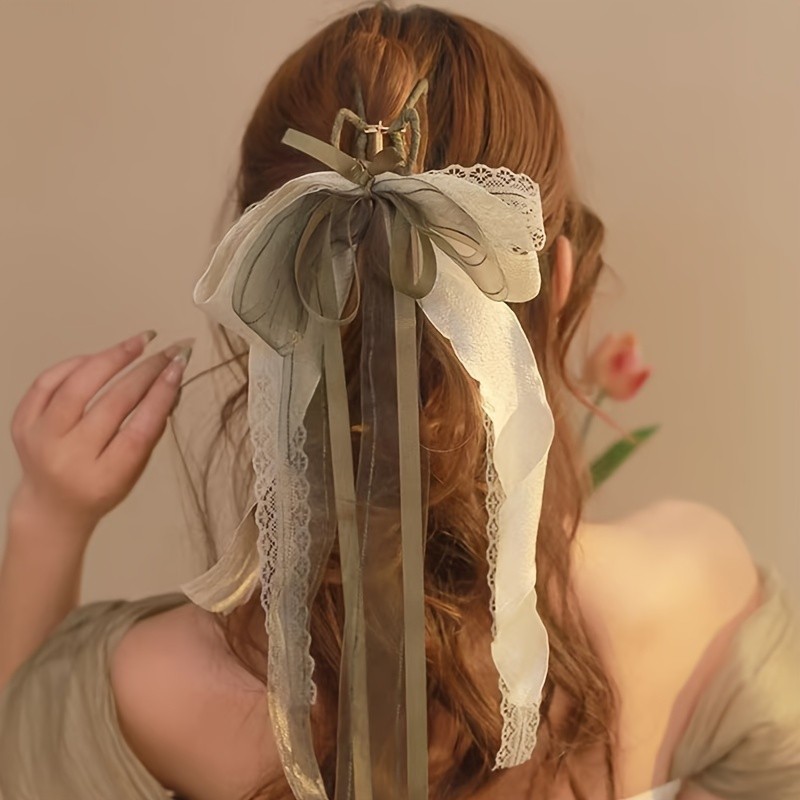 Bowknot Shaped Hair Clips Mesh And Lace Ribbon Decorative Hair Claw Clips Elegant Hair Bun Decoration Hair Accessories For Women And daily use