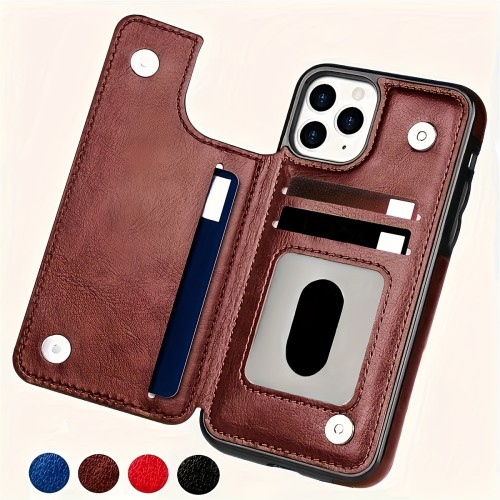 Wallet Phone Case With Card Holder, PU Leather Kickstand Card Slots Case, Double Magnetic Clasp And Durable Shockproof Cover, For IPhone 15 14 13 12 11 Pro Max XR XS Max SE 2022\u002F2020 7 8 Plus