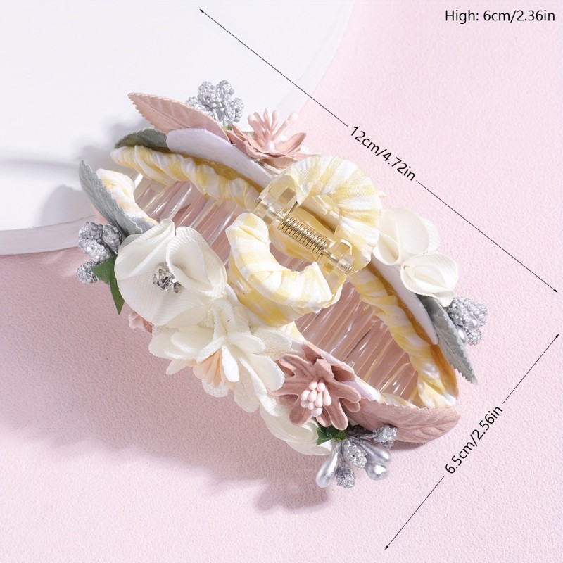 Elegant Flower Decorative Hair Claw Clip Trendy Large Non Slip Hair Grab Clip Ponytail Holder For Women And Daily Use