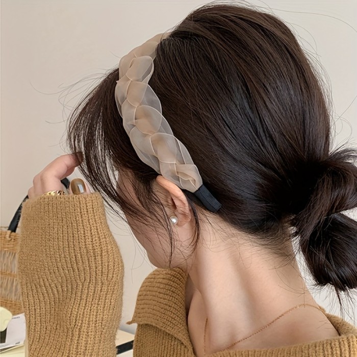 1pc Elegant Mesh Head Band Solid Color Wide Brimmed Head Wear Trendy Hair Accessories For Women And daily uses
