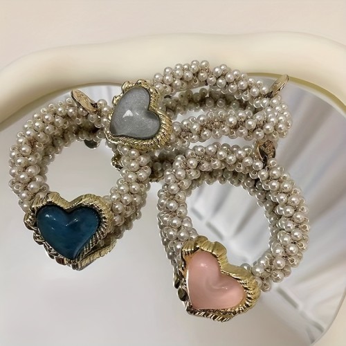 3 pieces of delicate pearl hair care fashion girl hair accessories high elastic tie hair bun hair rope