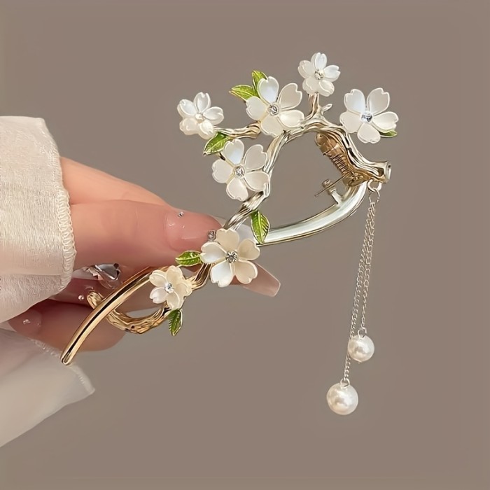 Elegant Faux Pearl & Floral Twist Hair Clip - Vintage-Inspired Alloy Accessory For Women, Perfect For Everyday Wear & Special Occasions