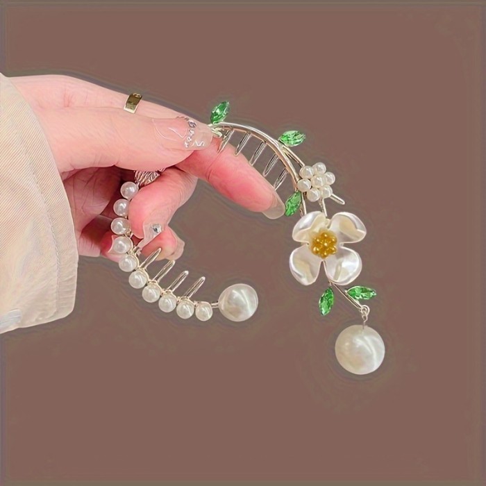 1pc Vintage Faux Pearl Flower Decorative Ponytail Holder Elegant Hair Clip Hair Bun Maker Baroque Style Hair Barrette