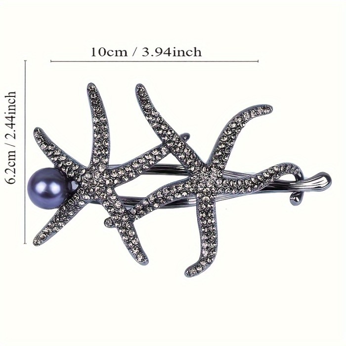 1pc Faux Pearl Rhinestone Dual Starfish Hairpin, Elegant Twist Bun Clip, Romantic Updo Accessory For Women, Suitable For Everyday And Festive Occasions