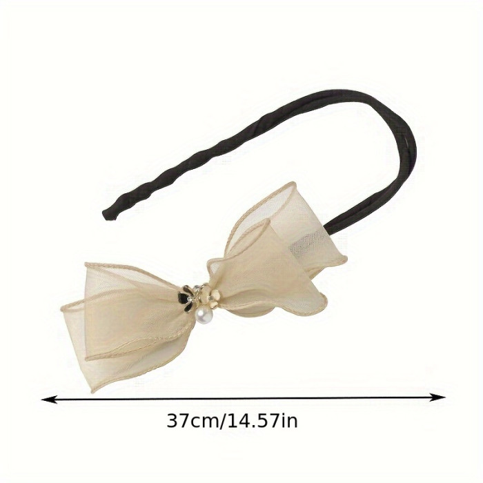 1pc Elegant Tulle Bow Hair Bun Maker With Flower Faux Pearl Accents - Sweet Elegance Hair Accessory For Women, Mesh Organza Hairpiece, Sophisticated Updo Decor