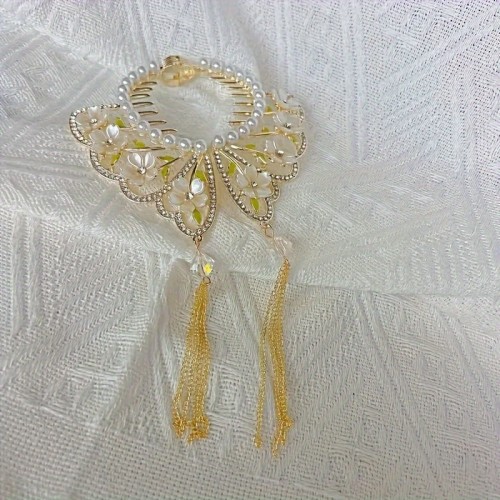 1pc Zinc Alloy Rhinestone Faux Pearl Hair Accessory, Elegant Tassel Hair Clip, Sophisticated Bun Maker, Suitable For Daily Wear