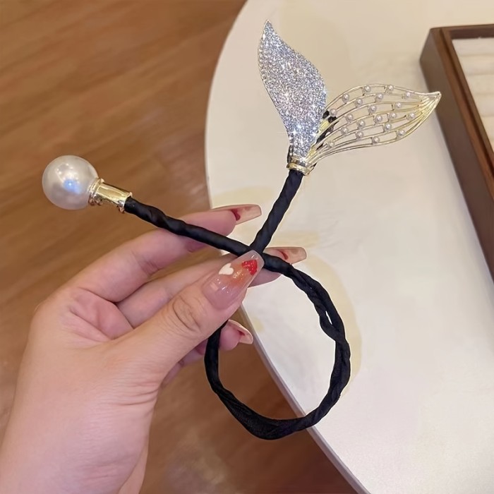 1pc Faux Peal Rhinestone Fish Tail Decorative Twist Hair Bun Maker, Elegant Hair Styling Accessories For Girls