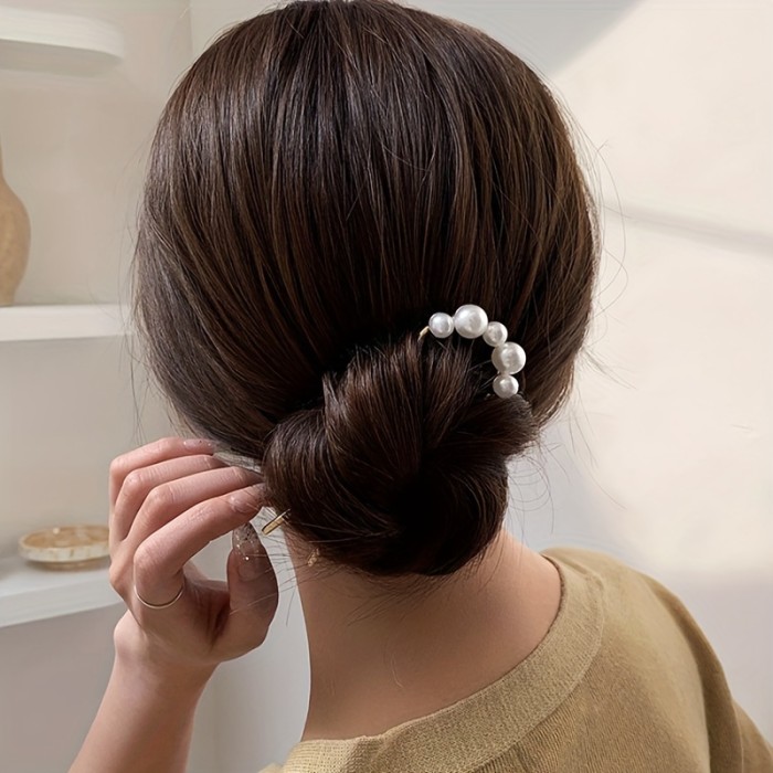 Elegant Faux Pearl U-Shaped Hairpin For Women - Versatile Updo & Bun Holder, Perfect For All Hair Types
