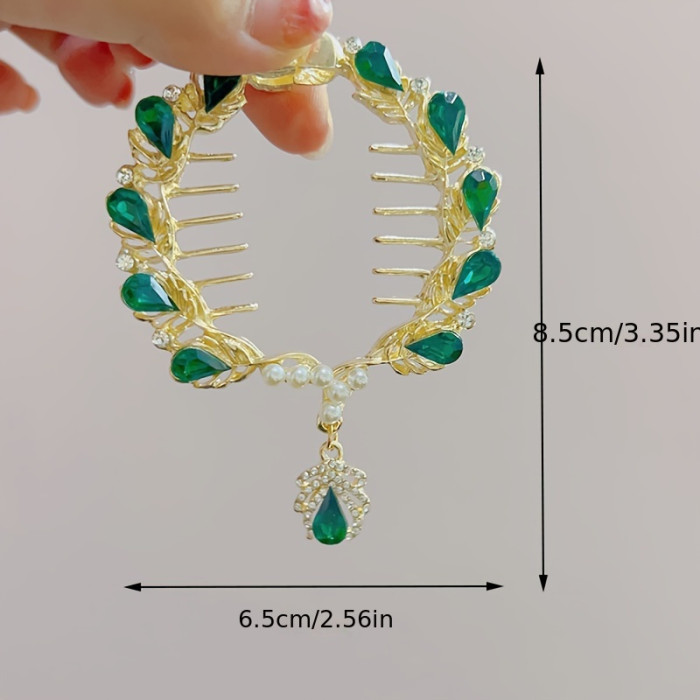 1pc Vintage Rhinestone And Faux Pearl Decorative Hair Clip Hair Bun Maker Ponytail Holder Elegant Hair Barrette For Women And daily use Wedding Banquet Party