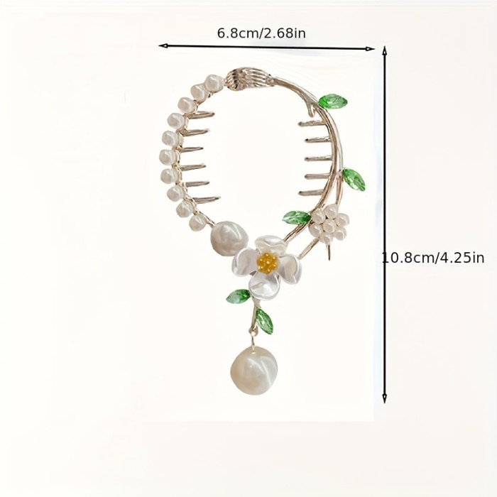1pc Vintage Faux Pearl Flower Decorative Ponytail Holder Elegant Hair Clip Hair Bun Maker Baroque Style Hair Barrette