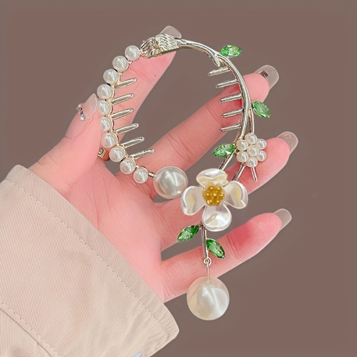 1pc Vintage Faux Pearl Flower Decorative Ponytail Holder Elegant Hair Clip Hair Bun Maker Baroque Style Hair Barrette