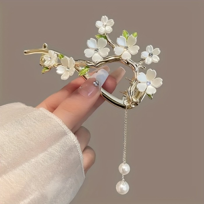 Elegant Faux Pearl & Floral Twist Hair Clip - Vintage-Inspired Alloy Accessory For Women, Perfect For Everyday Wear & Special Occasions