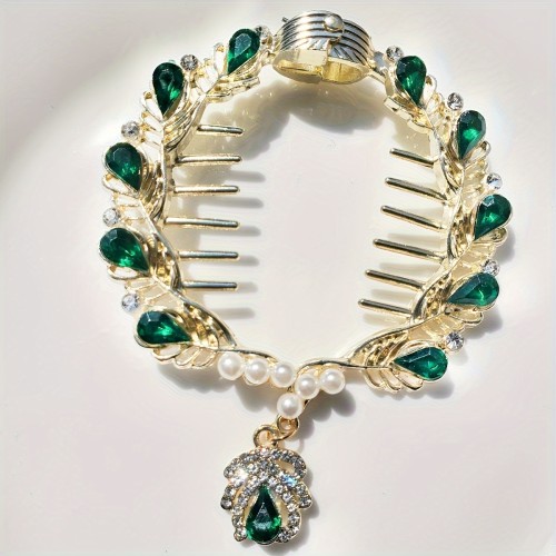 1pc Vintage Rhinestone And Faux Pearl Decorative Hair Clip Hair Bun Maker Ponytail Holder Elegant Hair Barrette For Women And daily use Wedding Banquet Party
