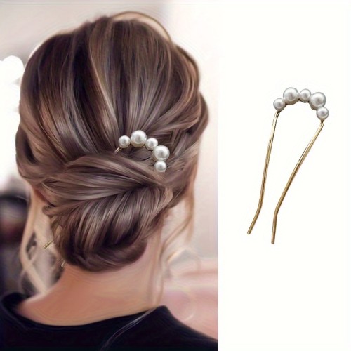 Elegant Faux Pearl U-Shaped Hairpin For Women - Versatile Updo & Bun Holder, Perfect For All Hair Types