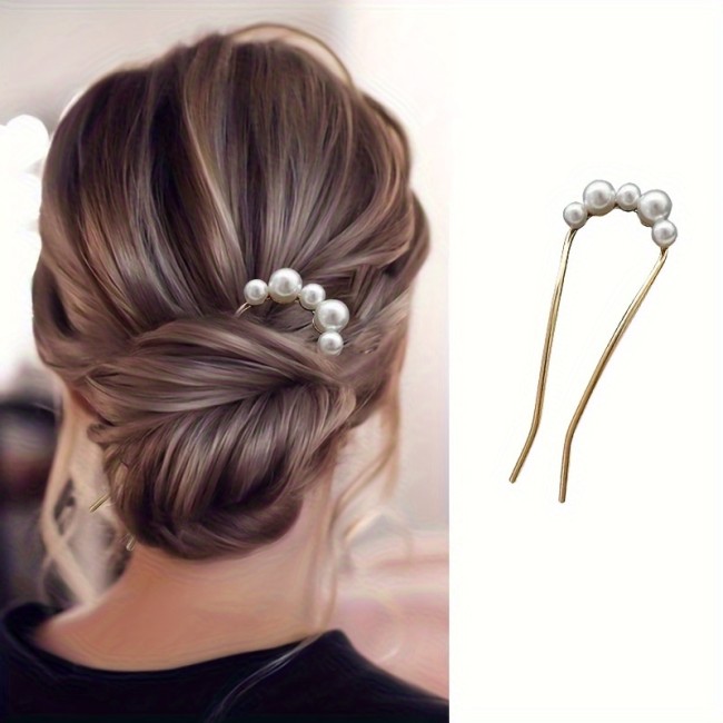 Elegant Faux Pearl U-Shaped Hairpin For Women - Versatile Updo & Bun Holder, Perfect For All Hair Types