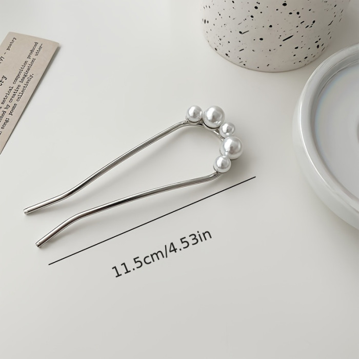 Elegant Faux Pearl U-Shaped Hairpin For Women - Versatile Updo & Bun Holder, Perfect For All Hair Types