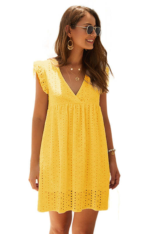 Women's V-Neck Short-Sleeved Lace Mini Dress
