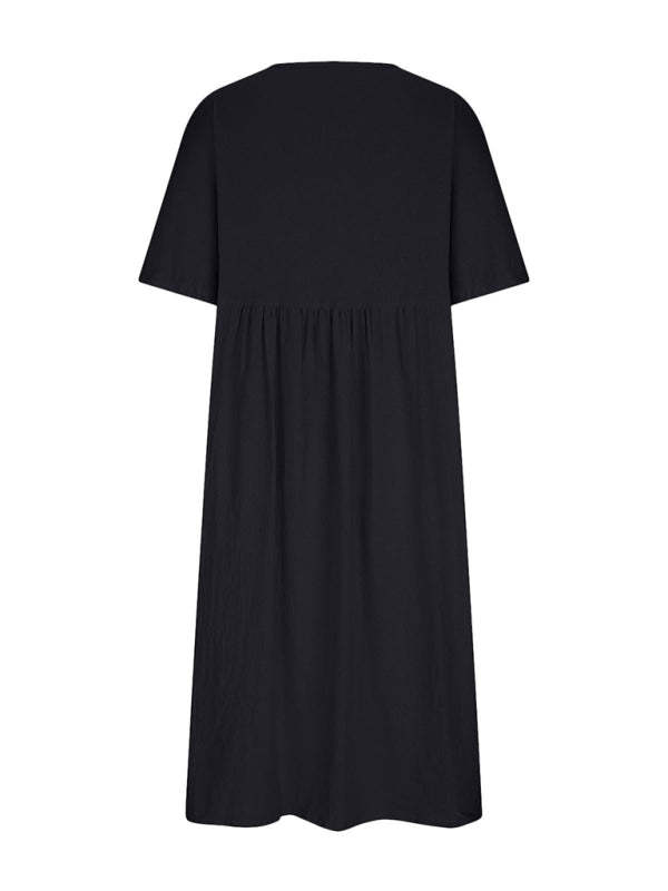 Loose Round Neck Half Sleeve Midi Dress