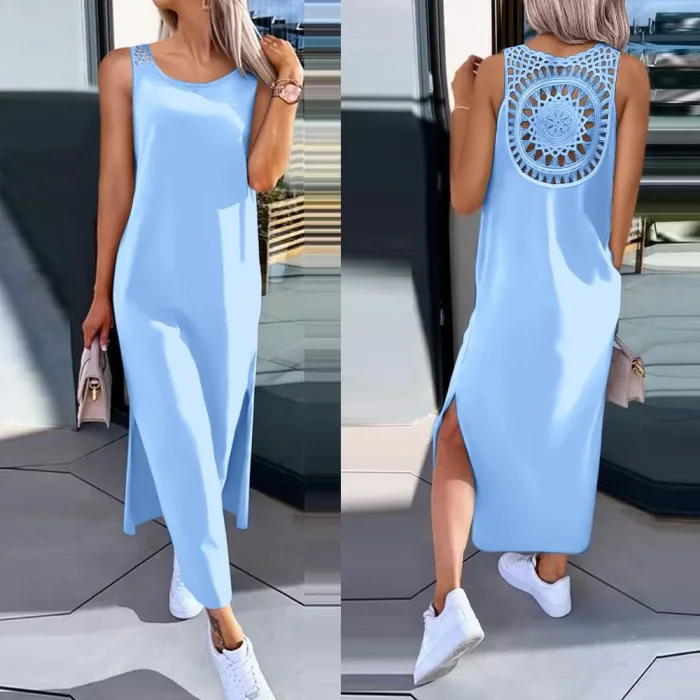 Women's Summer Sleeveless O-Neck Casual Loose Long Dress