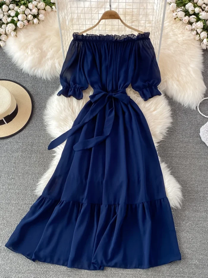 Women's Summer Chiffon Off-Shoulder Dress