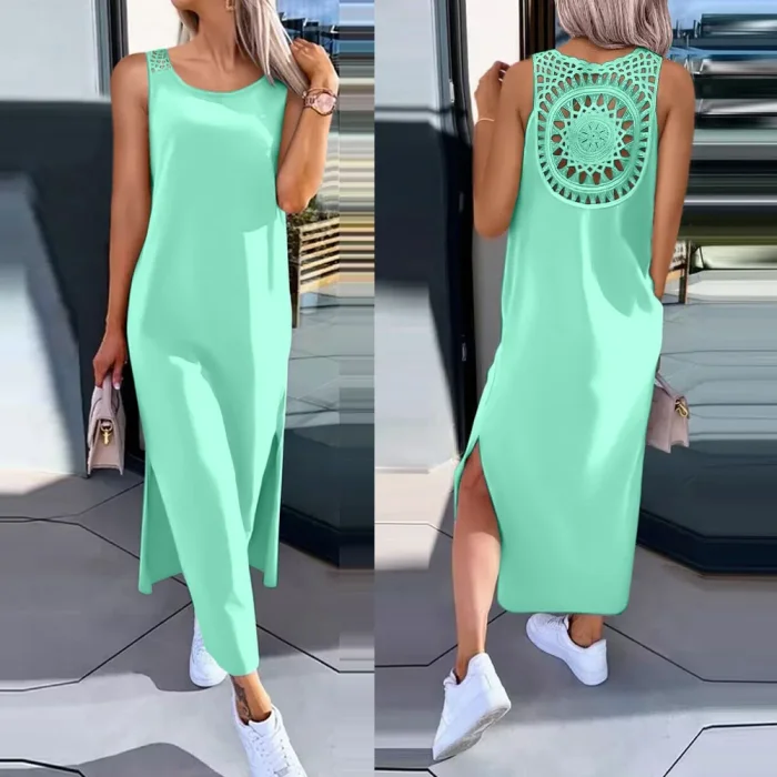Women's Summer Sleeveless O-Neck Casual Loose Long Dress