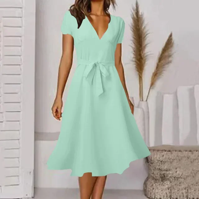 Women's Summer Short Sleeve Long Dress