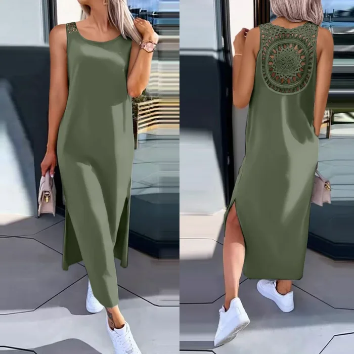 Women's Summer Sleeveless O-Neck Casual Loose Long Dress