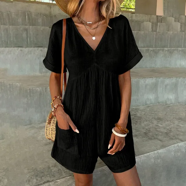 Women's Summer Casual Cotton Linen Short Jumpsuit