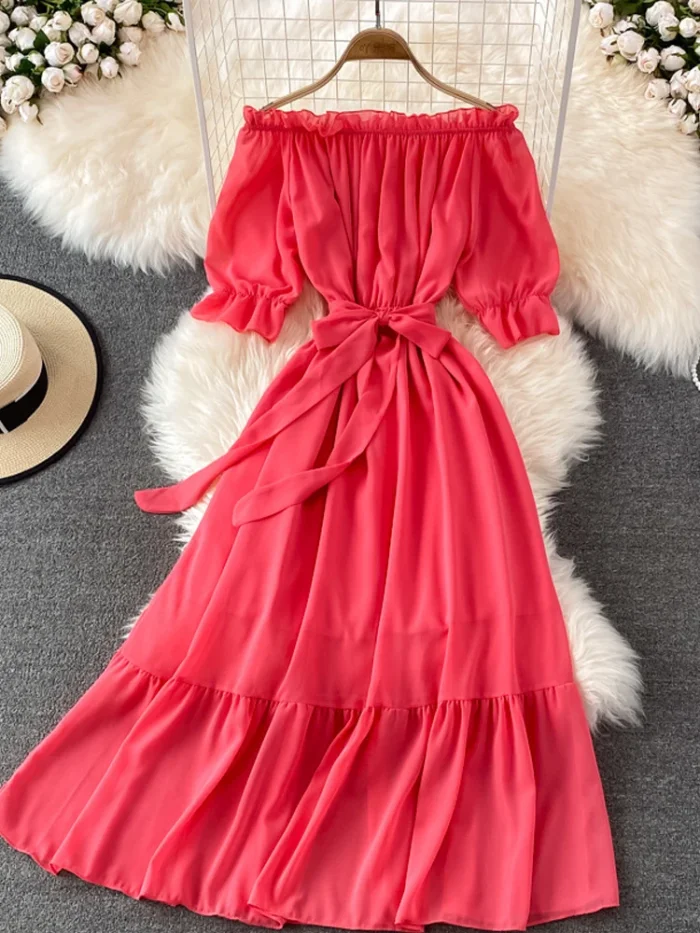 Women's Summer Chiffon Off-Shoulder Dress