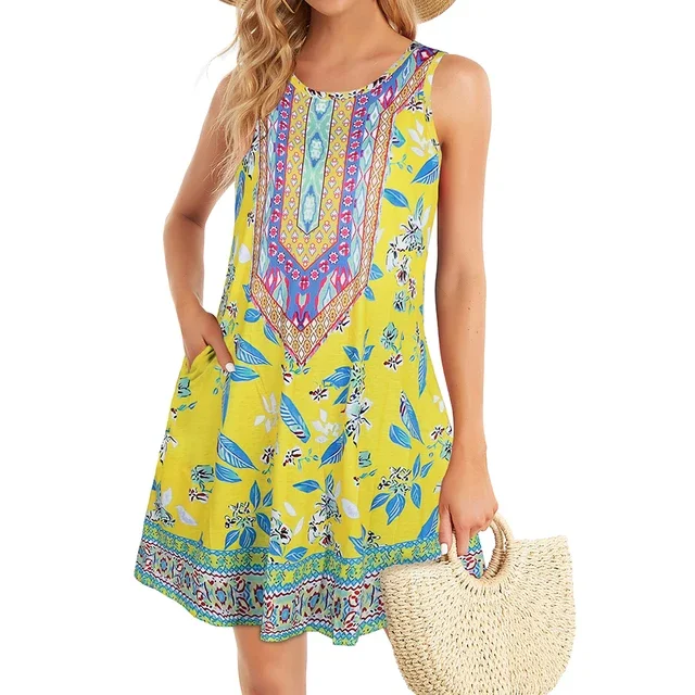 Women's Summer Fashion Bohemian Style Casual Sleeveless Mini Dress