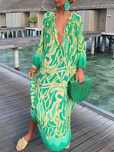 Women's Summer Loose Casual Street Style V-Neck Maxi Dress
