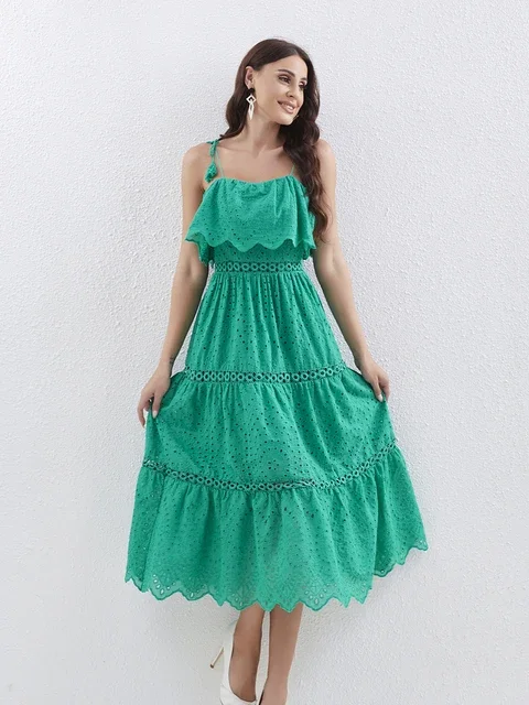 Women's Cotton Hollow-Out Holiday Style Summer Dress