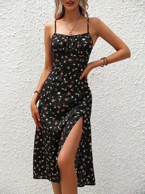 Women's Summer Polka-Dot Printed Spaghetti Straps Dress