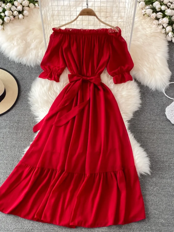 Women's Summer Chiffon Off-Shoulder Dress