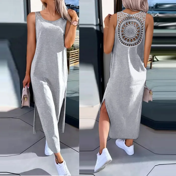 Women's Summer Sleeveless O-Neck Casual Loose Long Dress