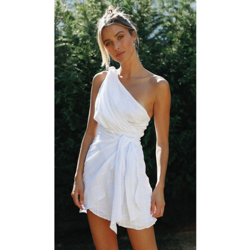 Casual Fashion Sleeveless Corset Halter Evening Dress Women Solid Color One Shoulder Lace Up Irregular Mini Dress