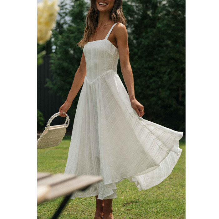 2024 Women Sexy Long Dress Sleeveless Spaghetti Strap Boho Beach Dress High Waist Ladies Summer Bohemian Cotton Maxi Dress