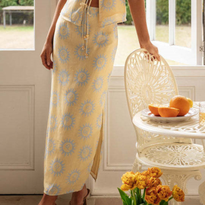 Patchwork Printed Long Skirt Split Hem Long Skirt Set Elegant Women Dress Summer Square-neck Lace Up Aesthetic Party Club Dress