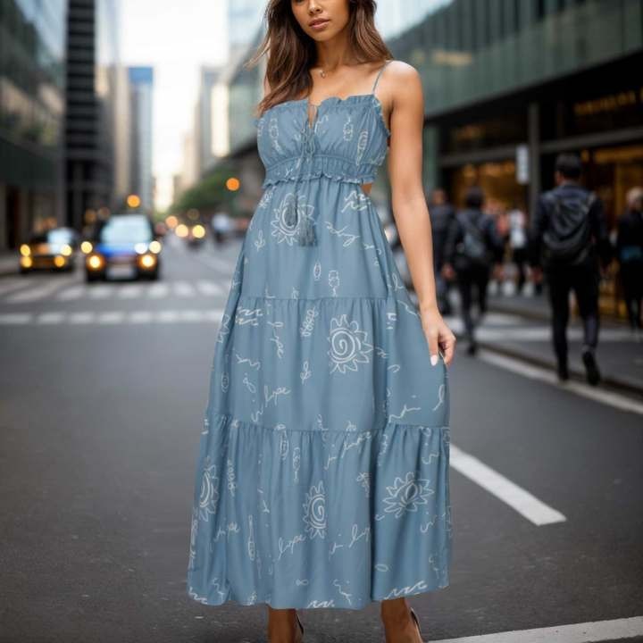 2024 Summer New Women Dress Fashion Printed Sleeveless A Line Dress Loose Casual Spaghetti Strap Long Dresses Beach Sundress