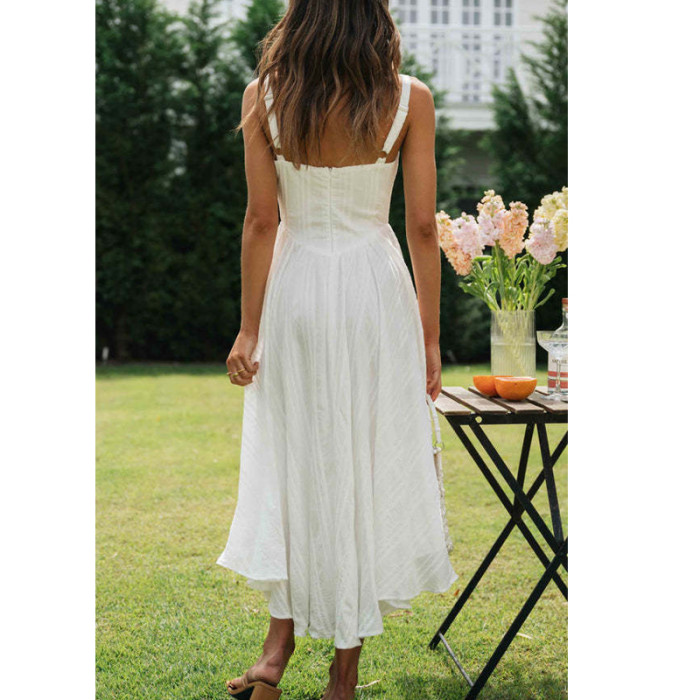 2024 Women Sexy Long Dress Sleeveless Spaghetti Strap Boho Beach Dress High Waist Ladies Summer Bohemian Cotton Maxi Dress