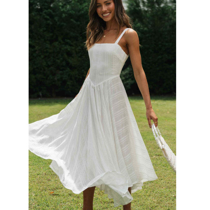 2024 Women Sexy Long Dress Sleeveless Spaghetti Strap Boho Beach Dress High Waist Ladies Summer Bohemian Cotton Maxi Dress
