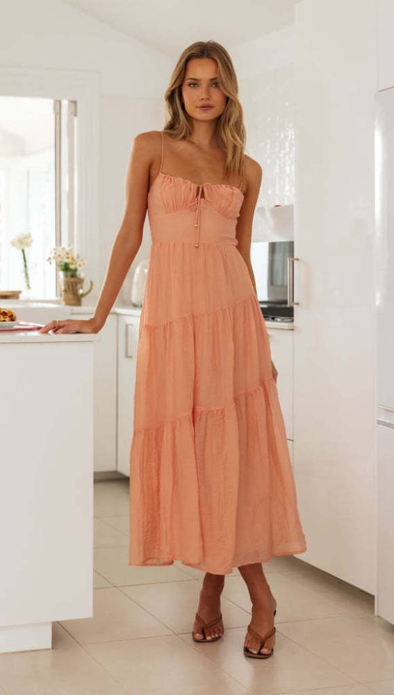 New 2024 Spring Summer Elegant and Minimalist Sleeveless Spliced Suspended Strap Long Open Back Lace up Large hem Dress