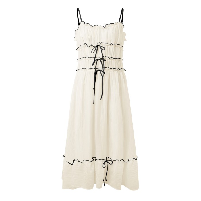 Summer Spaghetti Straps Dresses Women Solid Color Lace Up Backless Slash Neck Midi Dress Loose Casual Beach Holiday Long Dress
